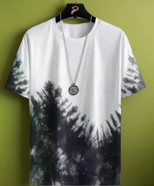 TW Men Tie & Dye Round Neck Polyester White And Black T-Shirt - Image 5