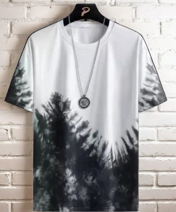 TW Men Tie & Dye Round Neck Polyester White And Black T-Shirt - Image 3