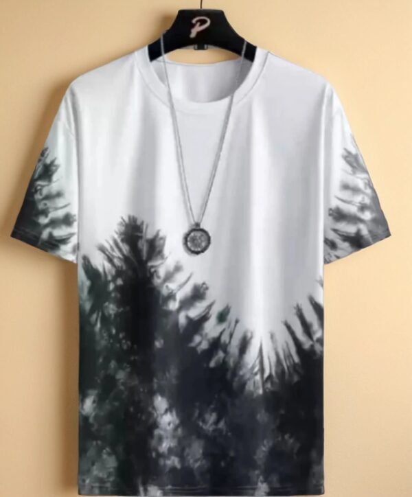 TW Men Tie & Dye Round Neck Polyester White And Black T-Shirt - Image 2
