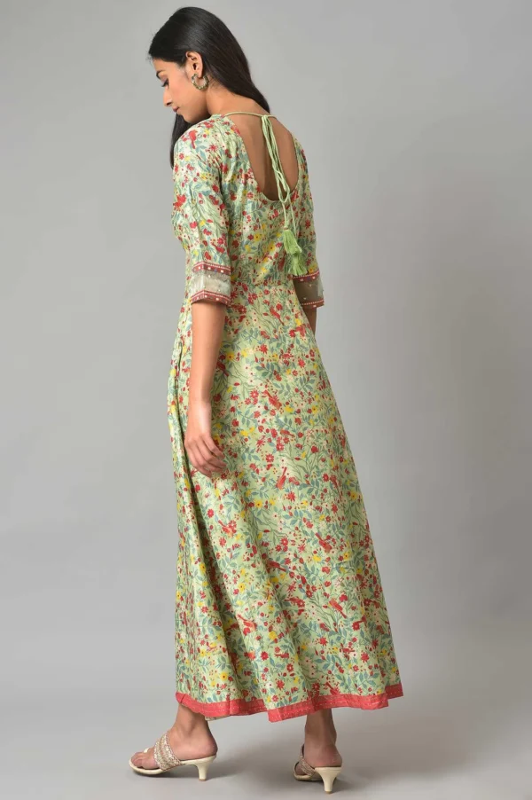W for Woman Women's Polyester Light Green Embroidered Flared Dress Ankle Length - Image 6
