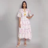 W for Woman Women's Polyester Ecru Layered Dress with Multicoloured Print Maxi