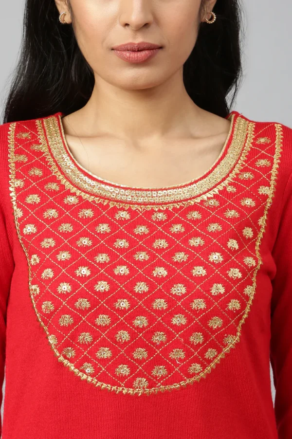 Red Winter kurta - Image 2