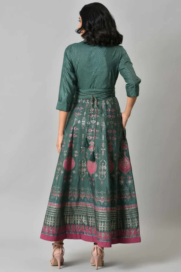 W for Woman Women Glitter Printed Festive Shirt Maxi Dress with Placket - Image 6