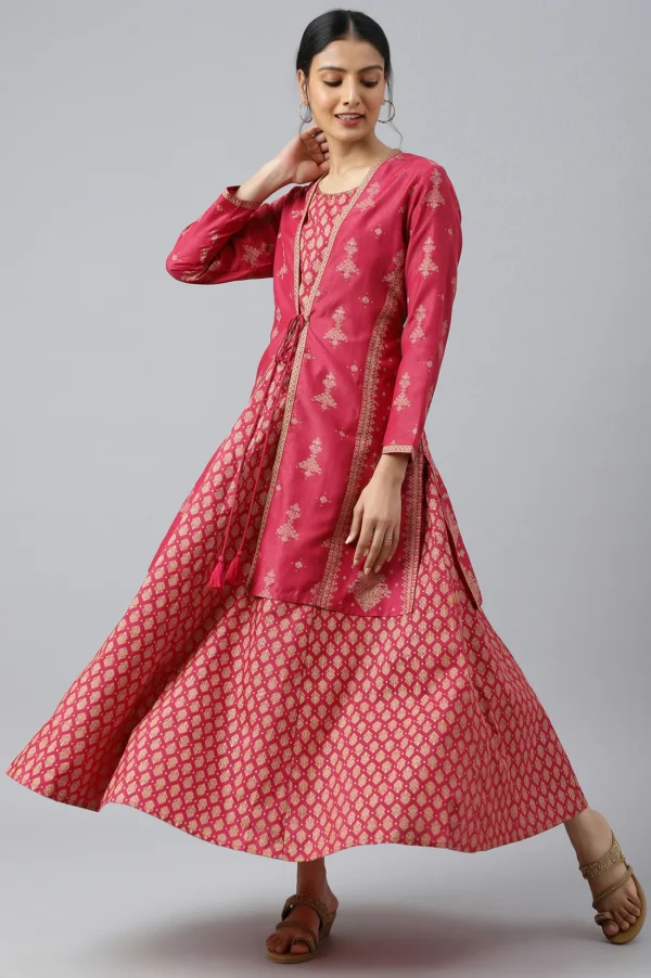 W for Woman Dark Pink Duo Dress With Short Jacket - Image 5