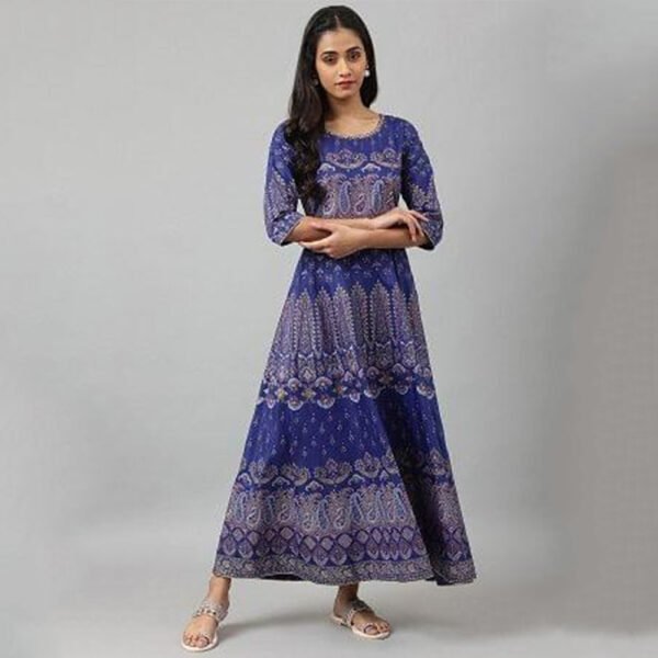 W For Woman Indigo Paisley Print Flared Festive Dress