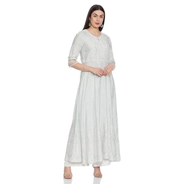 W for Woman Women's Viscose Pista Green Panelled Long Dress Maxi