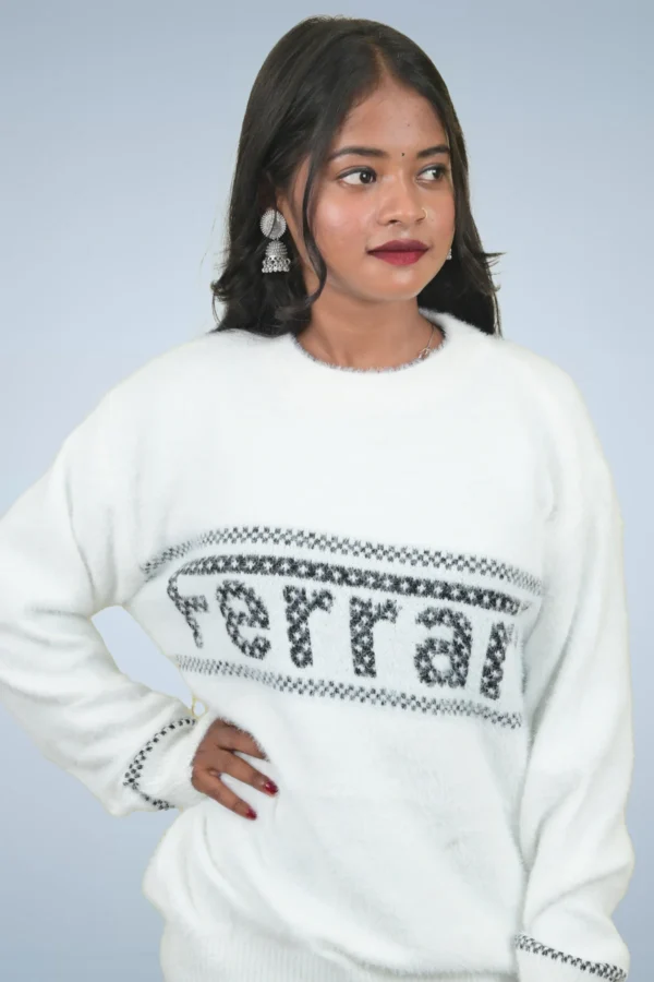 White Round Neck Unisex Sweater - Image 3