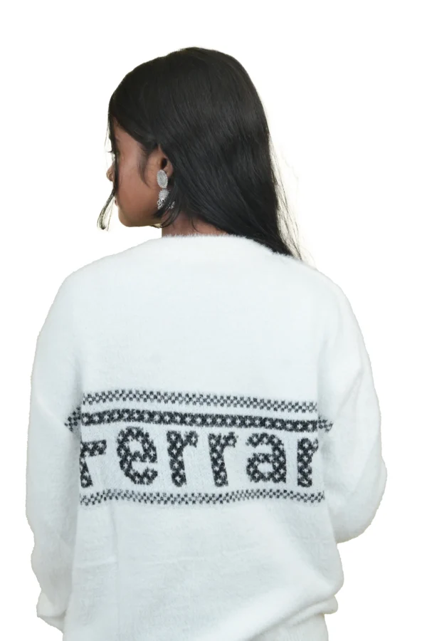 White Round Neck Unisex Sweater - Image 4