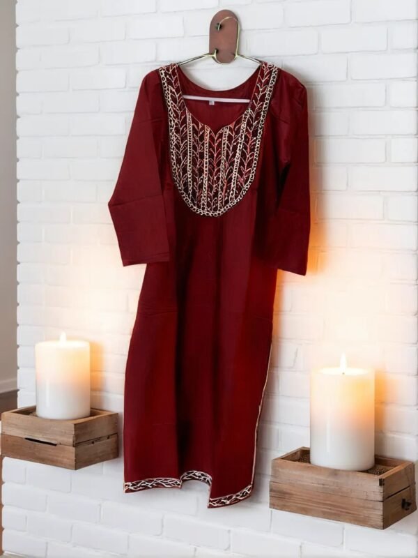 TW Women's Silk Blend Embroidery Straight Kurta - Image 4