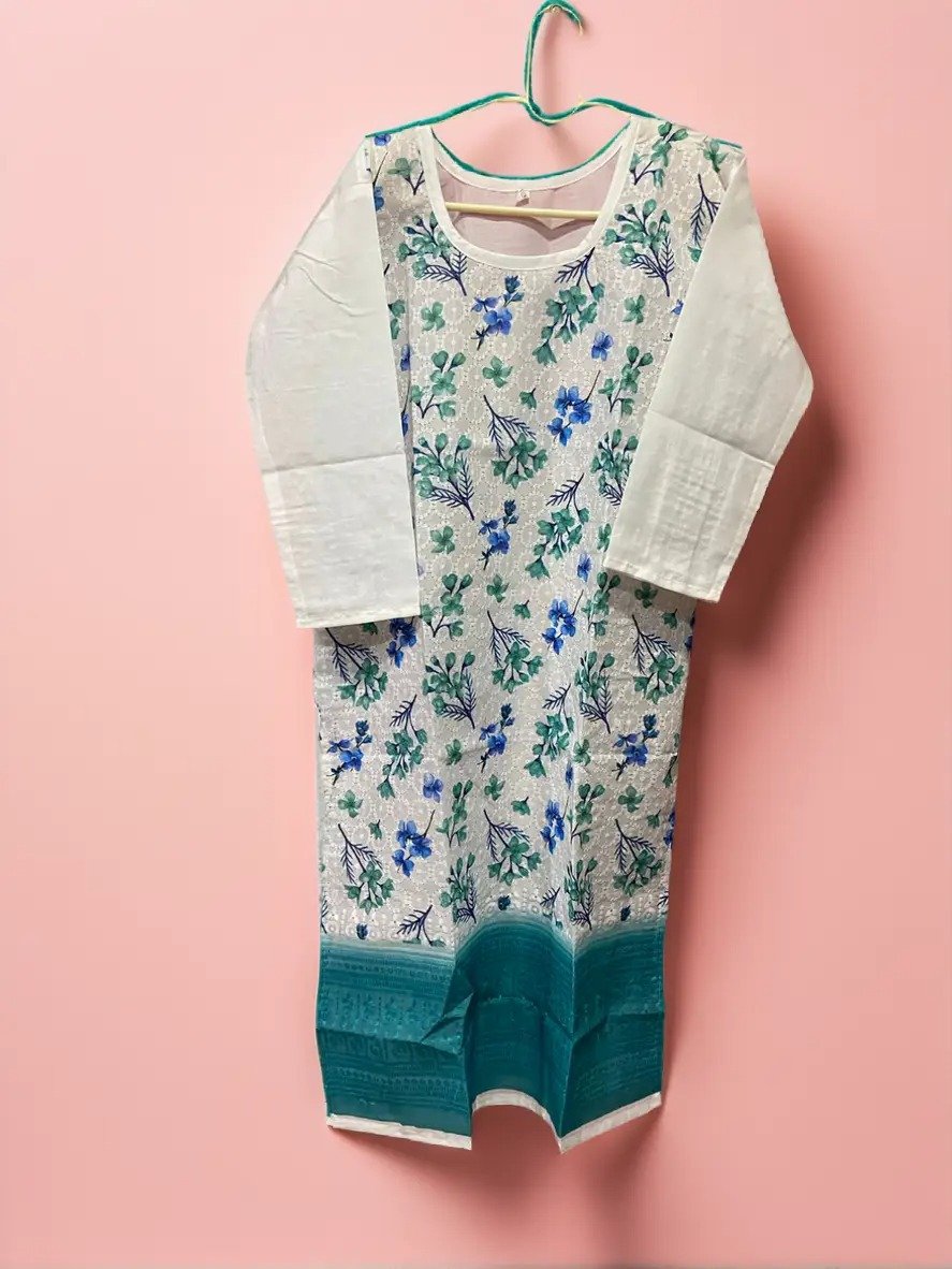 TW Women Pure Cotton White Multicolour Chikankari Printed Kurta - Image 6