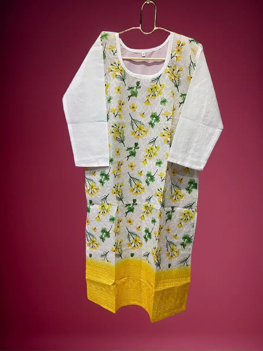 TW Women Pure Cotton White Multicolour Chikankari Printed Kurta
