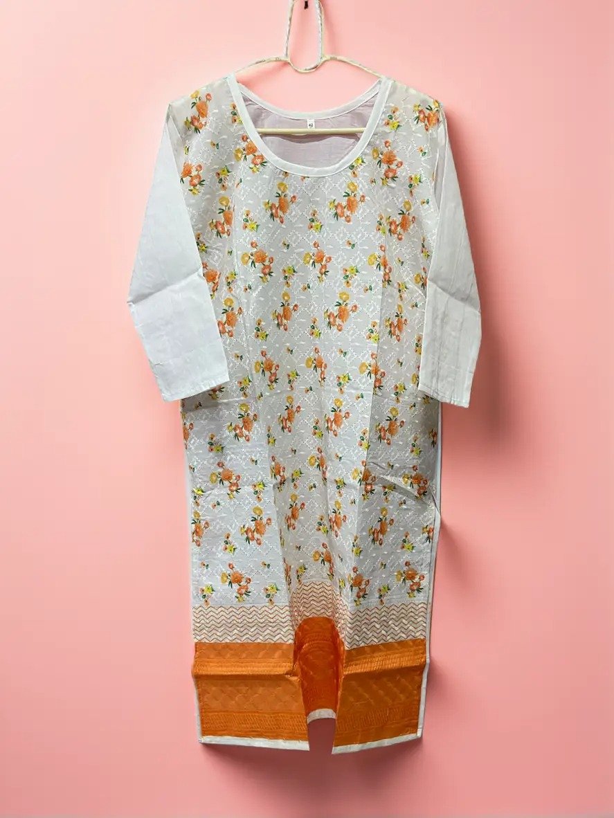 TW Women Pure Cotton White Multicolour Chikankari Printed Kurta - Image 4