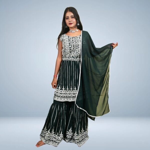 TW Women Georgette Ethnic Top Palazzo Dupatta Set