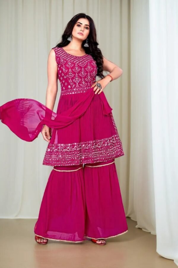 TW Women Georgette Kurta Sharara Set With Stone Work