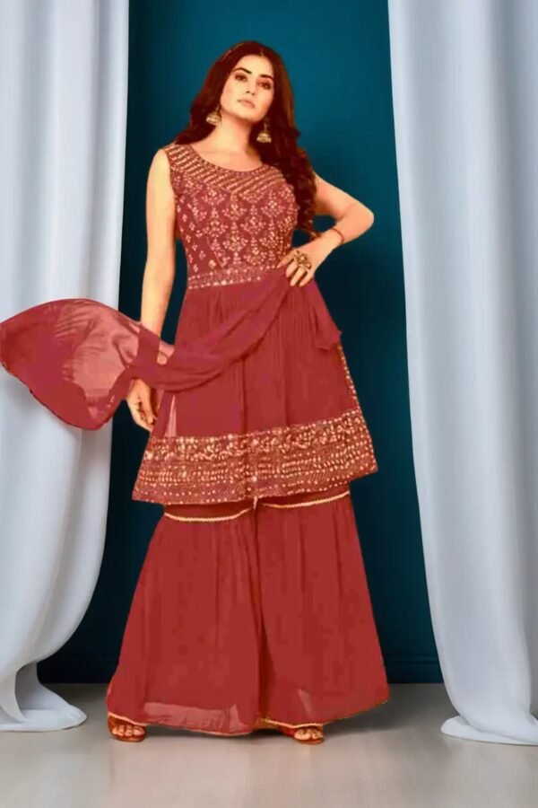 TW Women Georgette Kurta Sharara Set With Stone Work - Image 6