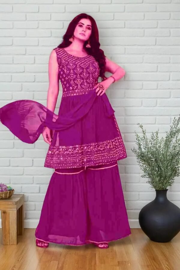 TW Women Georgette Kurta Sharara Set With Stone Work - Image 5