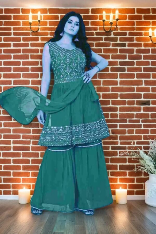 TW Women Georgette Kurta Sharara Set With Stone Work - Image 2