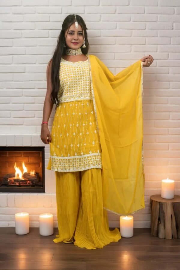 TW Women's Georgette Straight Kurta Sharara Set with Dupatta - Image 4