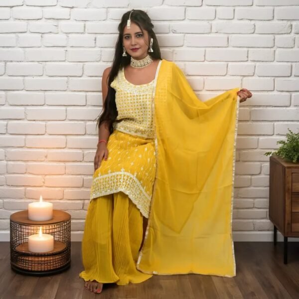 TW Women's Georgette Straight Kurta Sharara Set with Dupatta