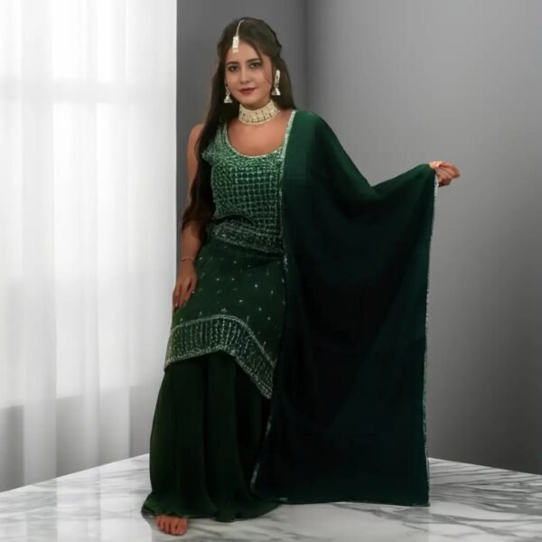 TW Women's Georgette Straight Kurta Sharara Set with Dupatta - Image 6