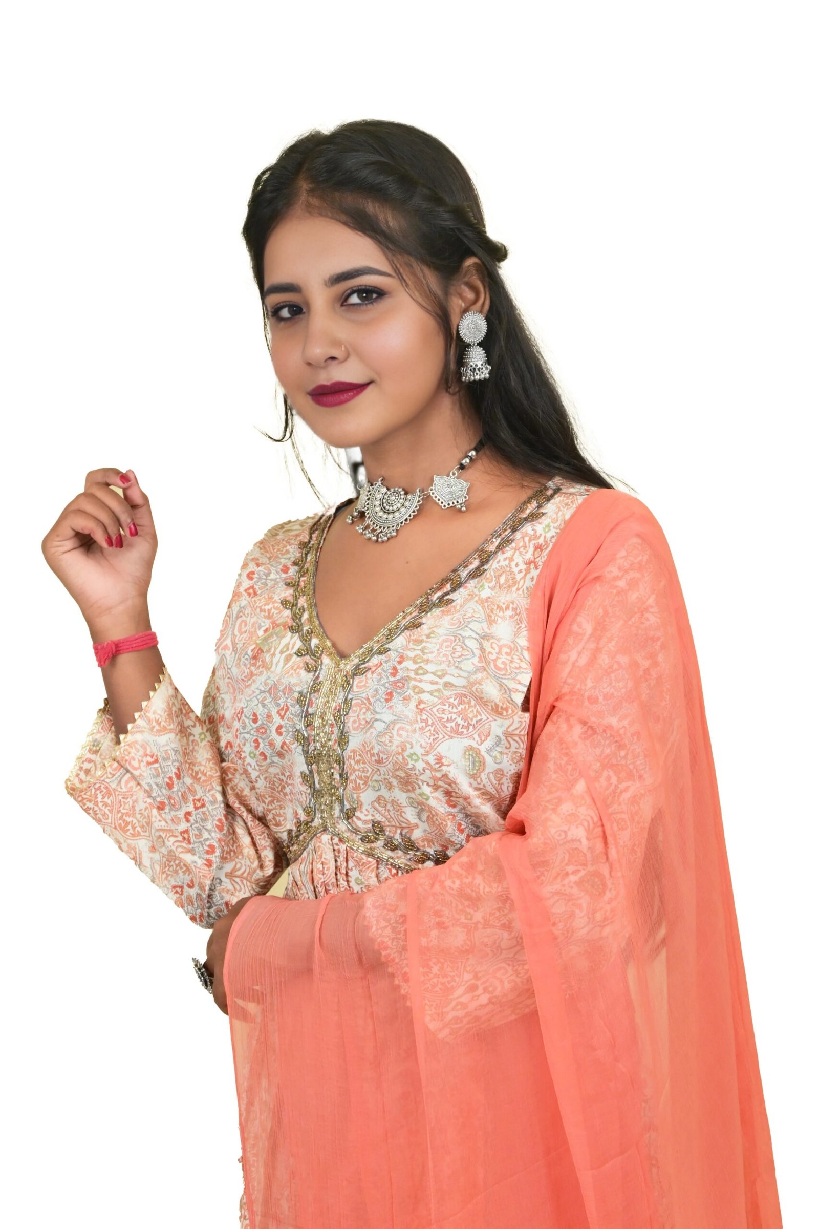 Women Off-White Foil Printed Kurta With Bottom And Dupatta - Image 3