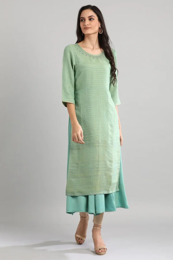 Green Round Neck Printed Kurta