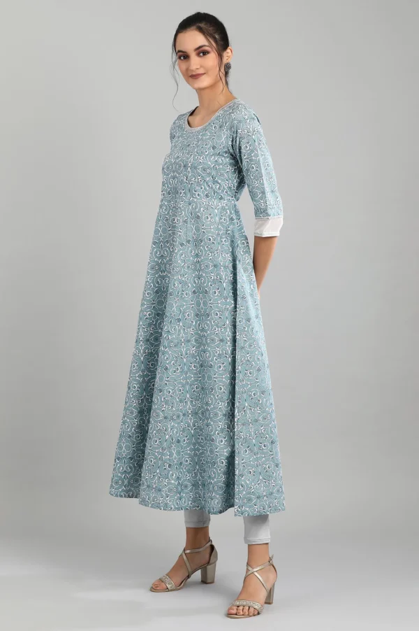 Blue Round Neck Printed Kurta - Image 4