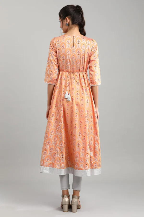 Peach Round Neck Printed Kurta - Image 6