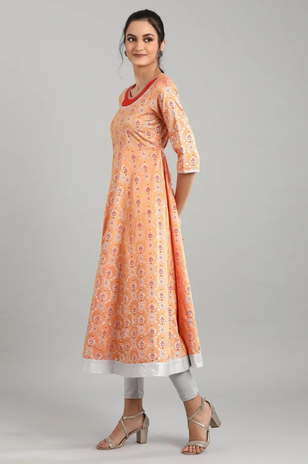 Peach Round Neck Printed Kurta - Image 5