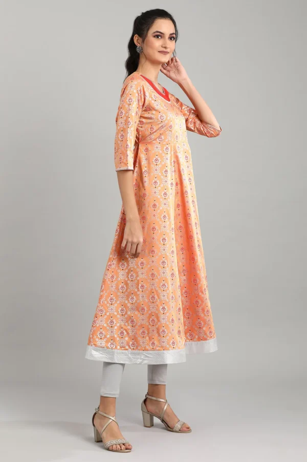 Peach Round Neck Printed Kurta - Image 4