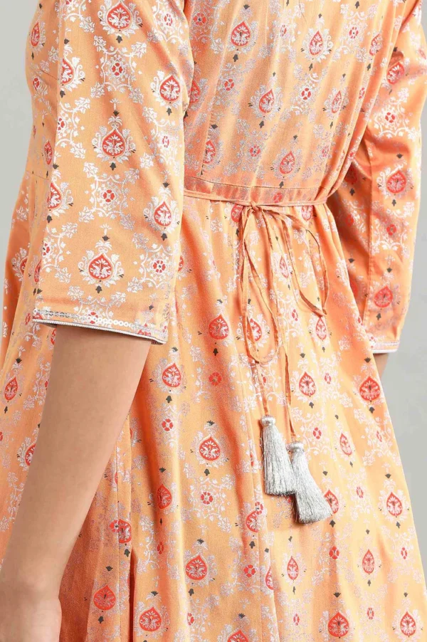 Peach Round Neck Printed Kurta - Image 2