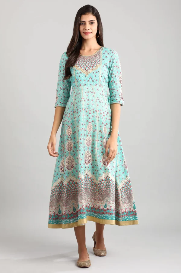 Disha's Green Round Neck Printed Dress