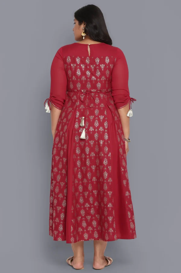 Red Foil Print Flared Dress - Image 5