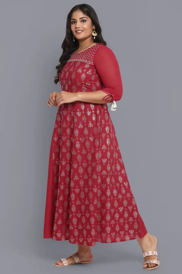 Red Foil Print Flared Dress - Image 4