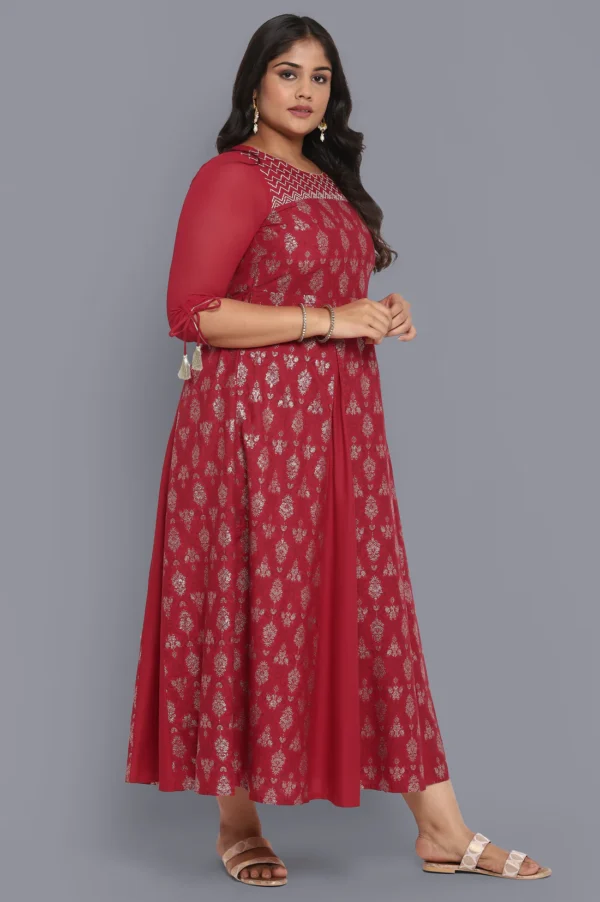 Red Foil Print Flared Dress - Image 3