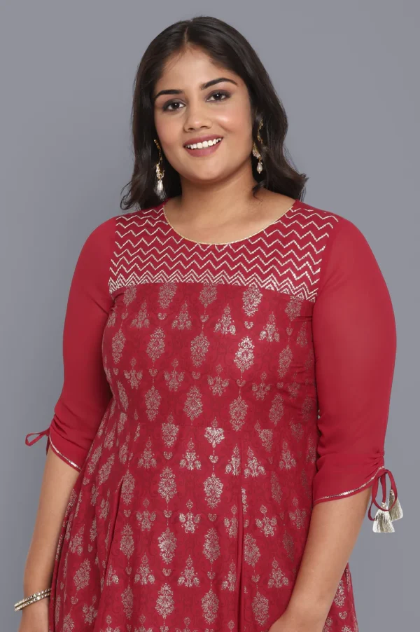 Red Foil Print Flared Dress - Image 2