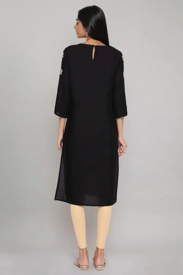 Black Jacquard Kurta With Embroidery - Image 5