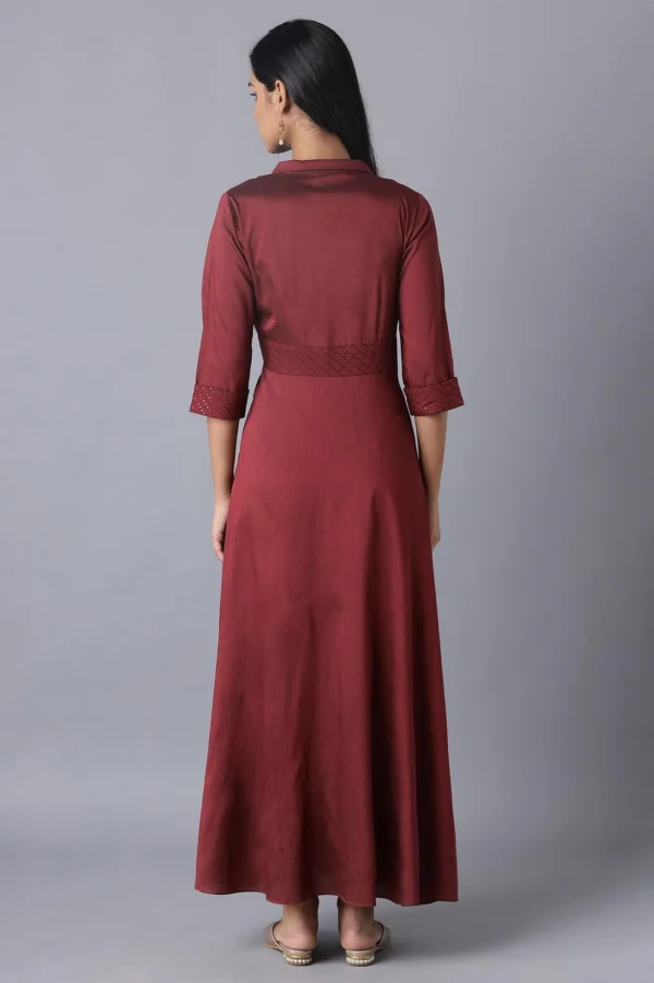 W for Woman Red Embroidered Flared Shirt Dress - Image 5