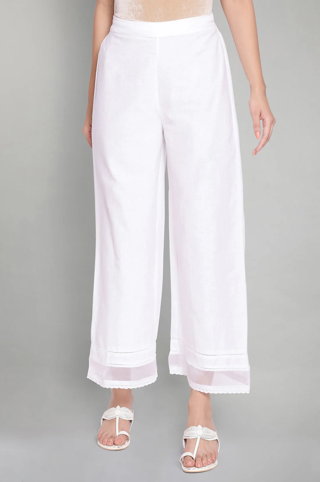 Ecru Solid Parallel Pants - Image 2