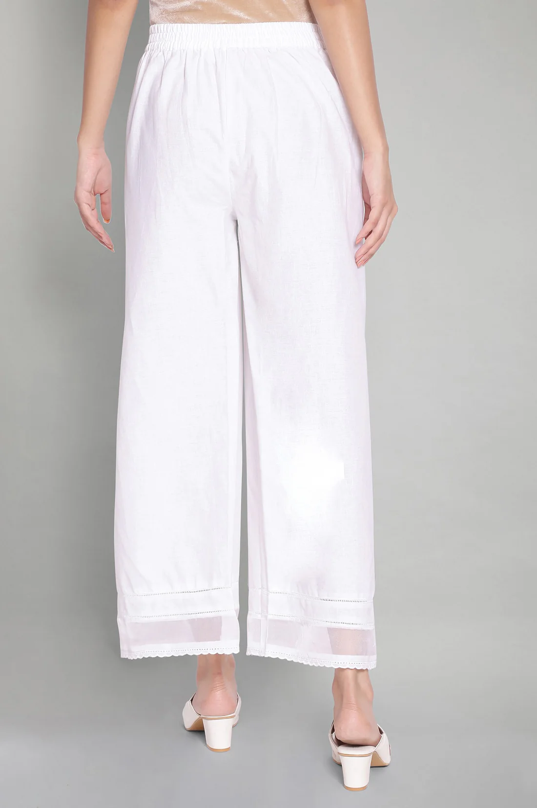 Ecru Solid Parallel Pants - Image 3