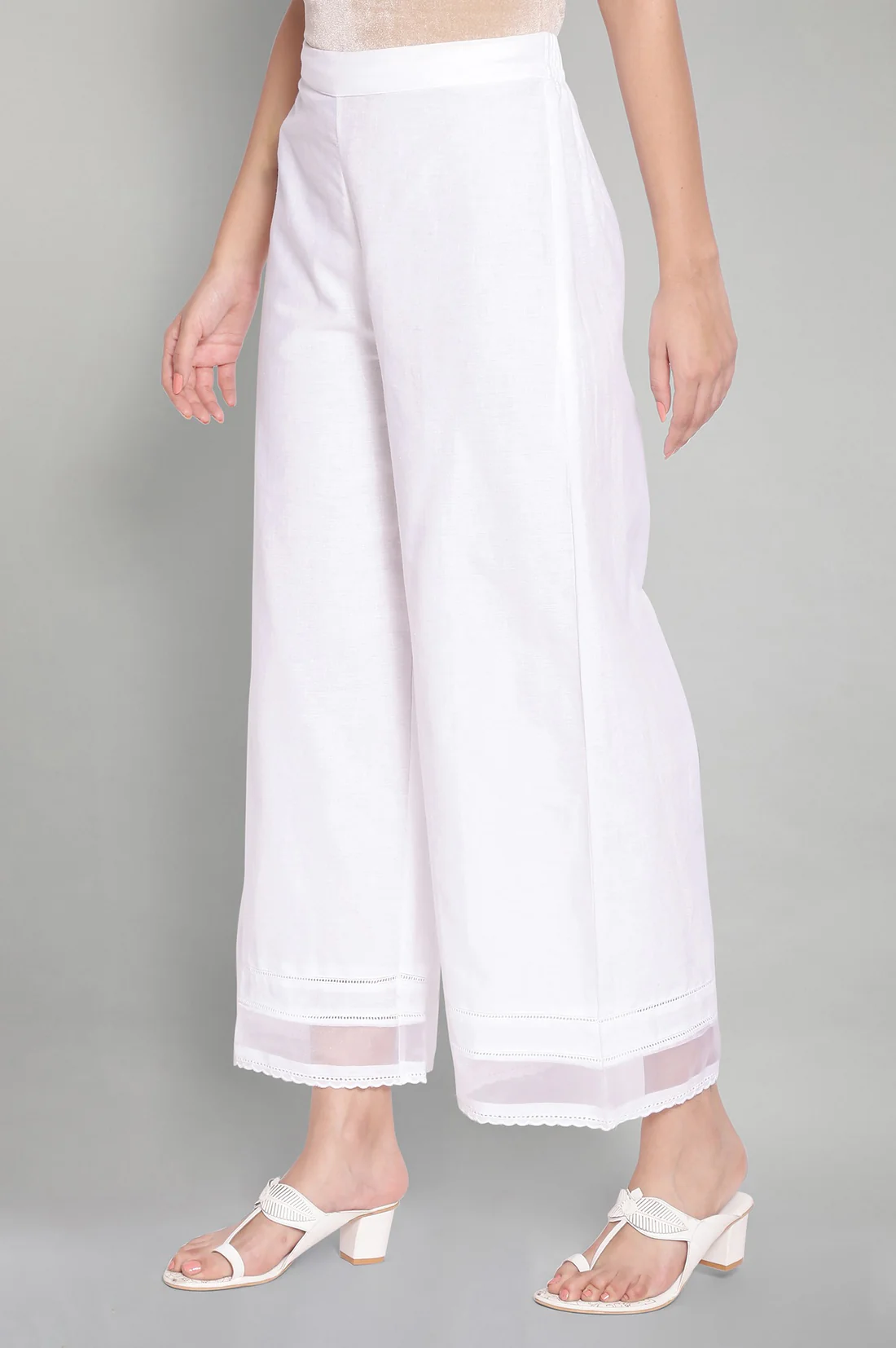 Ecru Solid Parallel Pants - Image 4