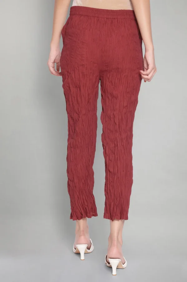 Red Solid Crinkled Parallel Pants - Image 3