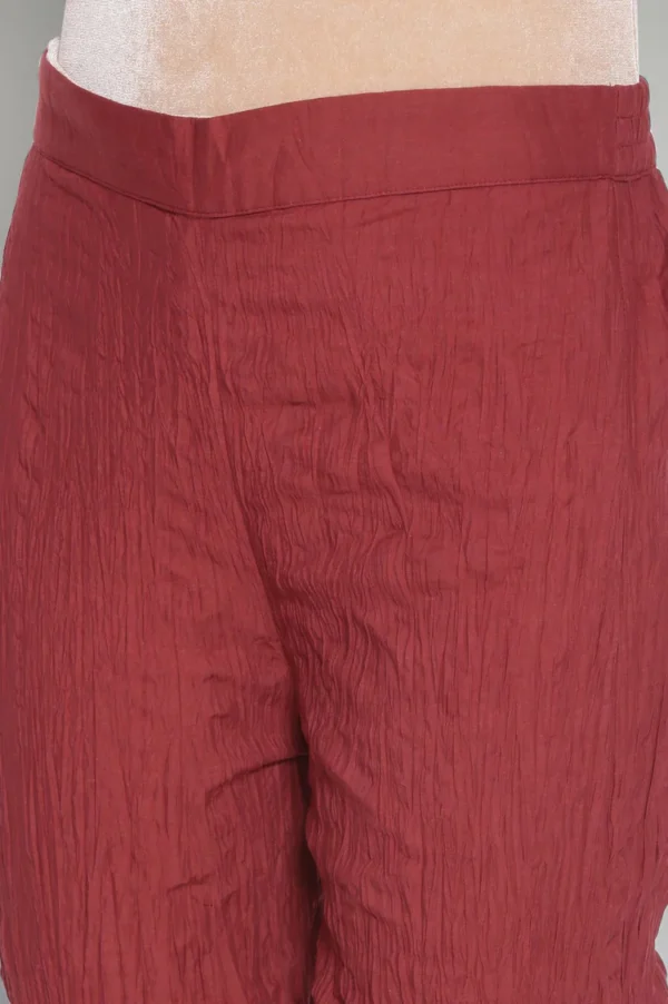 Red Solid Crinkled Parallel Pants - Image 6