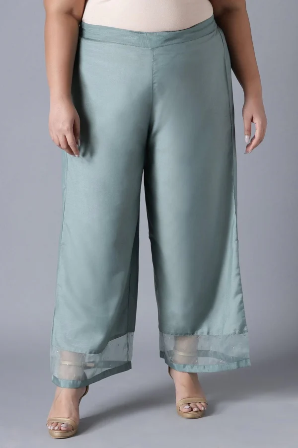 Sea Green Solid Parallel Pants - Image 6