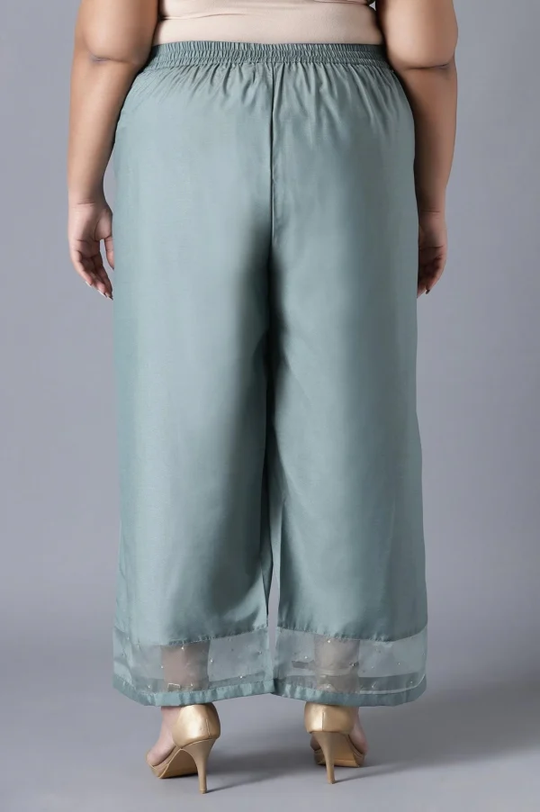 Sea Green Solid Parallel Pants - Image 5