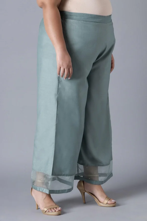 Sea Green Solid Parallel Pants - Image 4
