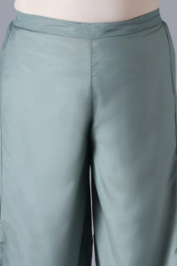 Sea Green Solid Parallel Pants - Image 2