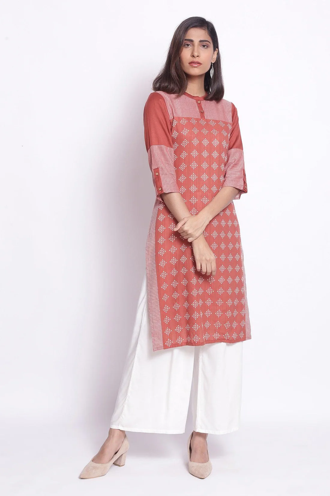 Orange Geometric Print Straight Kurta - Image 6