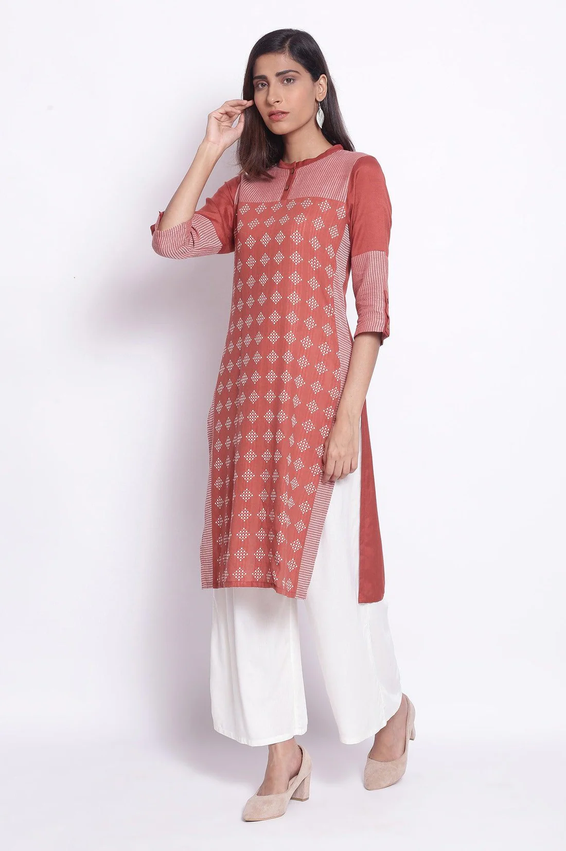 Orange Geometric Print Straight Kurta - Image 4