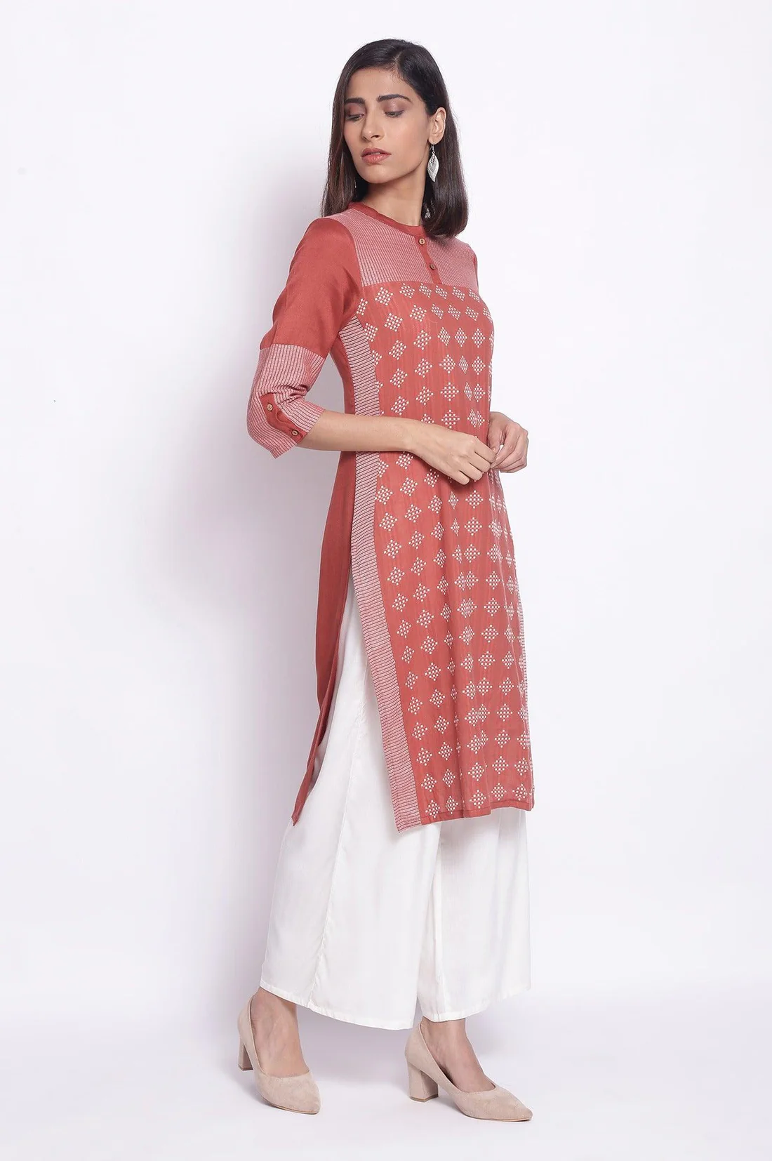 Orange Geometric Print Straight Kurta - Image 3